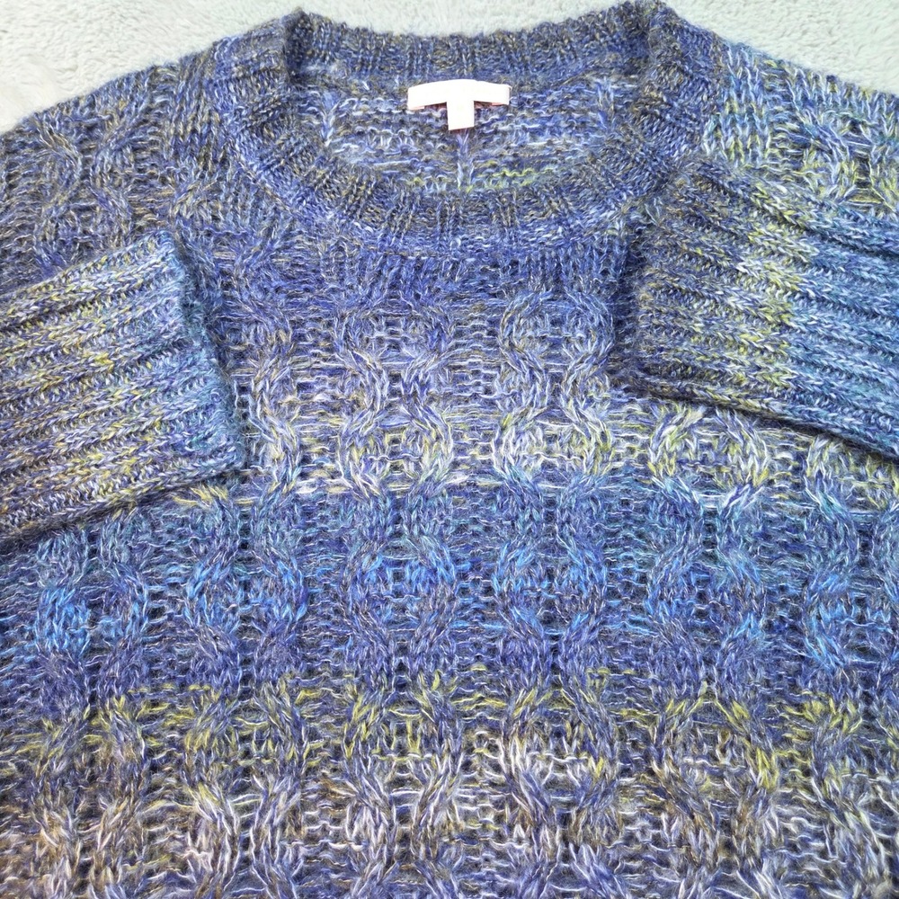 Lisa Todd Mohair Blend Cable Knit Sweater Women Medium Blue Green Ombre